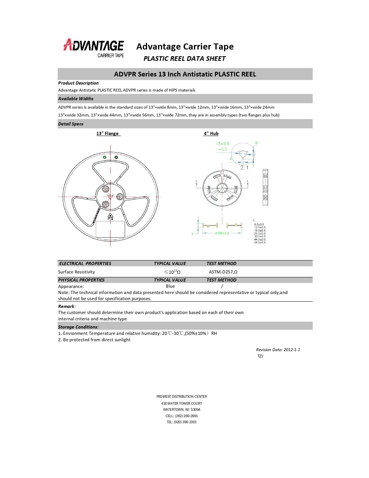 ADVPR Series 13 Inch Antistatic PLASTIC REEL DATA SHEET _page-0001