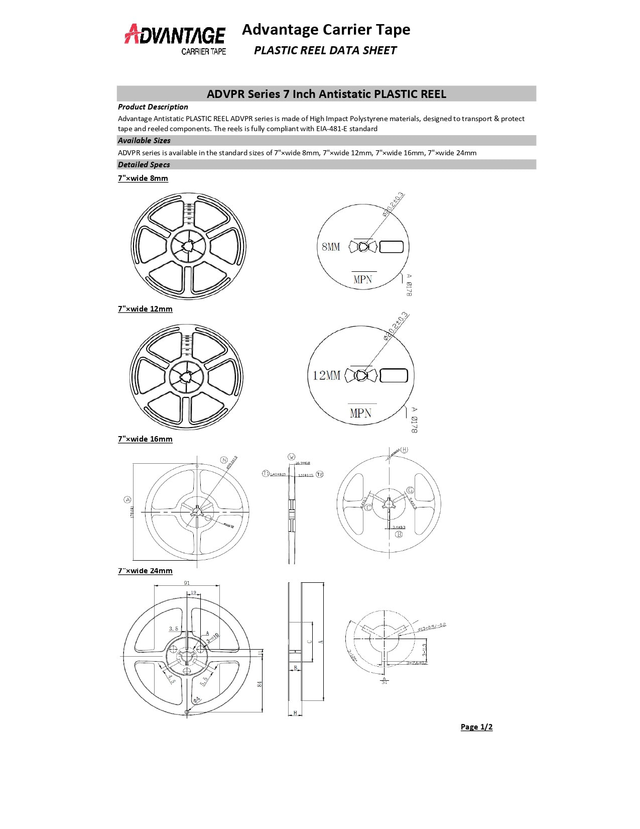 ADVPR Series Antistatic 7 Inch PLASTIC REEL DATA SHEET_page-0001